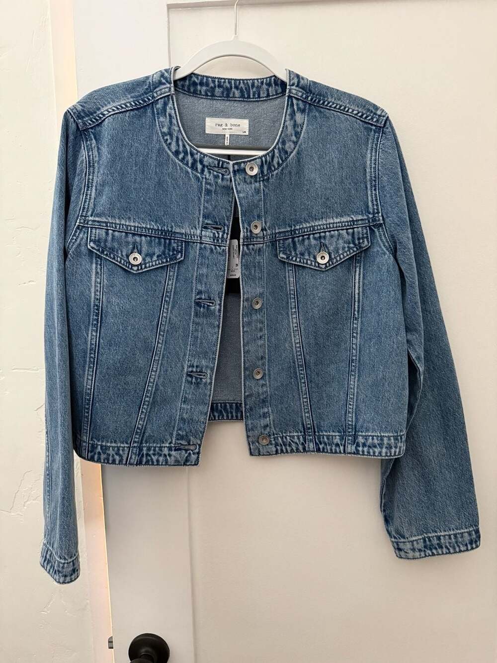 Rag & Bone Dora Denim Jacket Size L Hills Blue Cotton Collarless